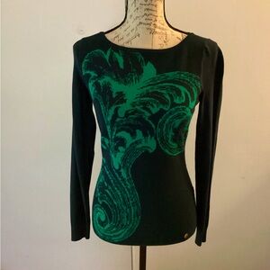Versace Collection Navy Blue & Green Abstract Sweater Size 40 165/88A (S)
